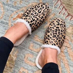 Freda Salvador Camel Cheetah Haircalf James Shearling Slippers Sz M / 7.5 - 8.5